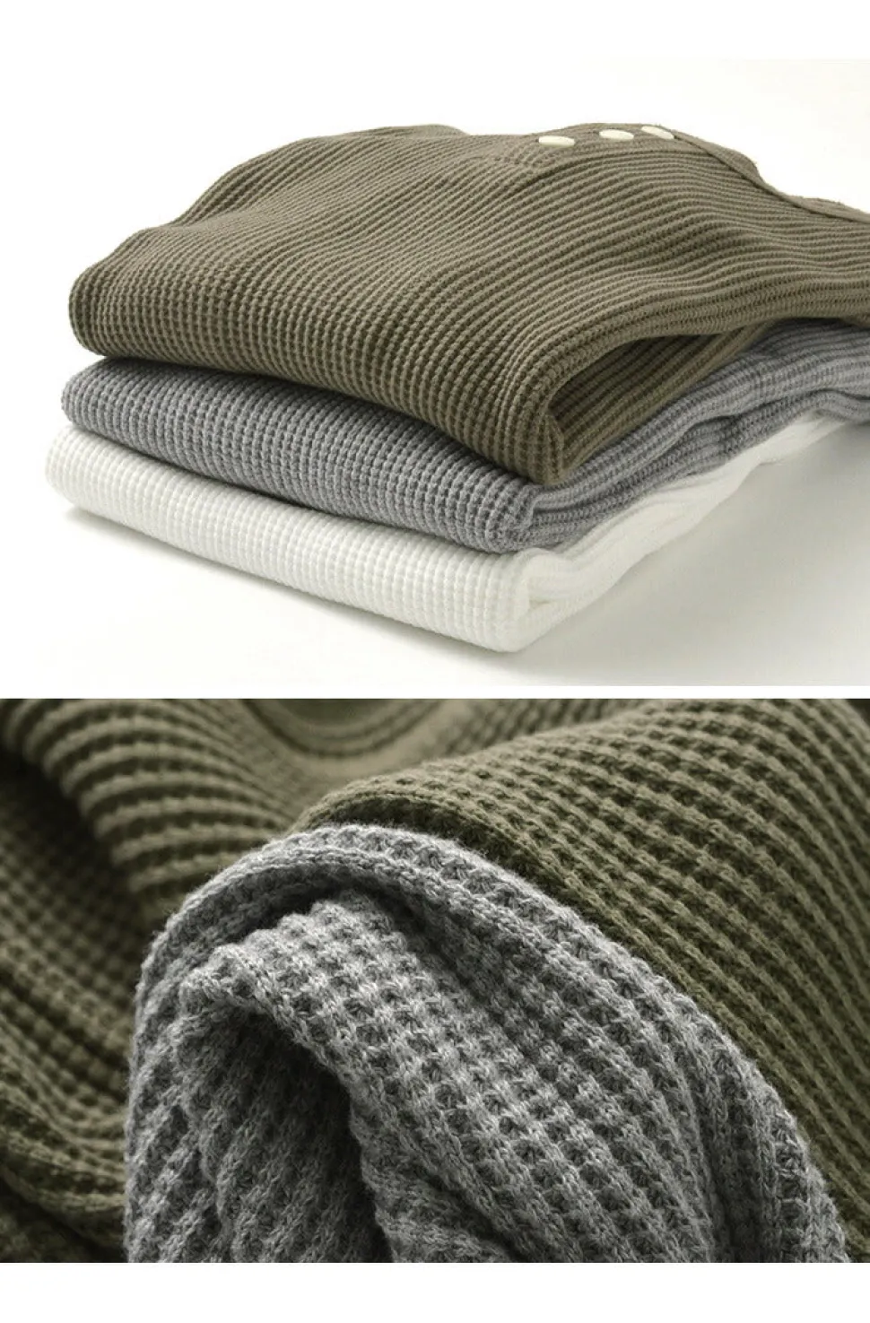 BARNS / BR-3051 Big Waffle Henley Neck Long Sleeve Thermal / T-Shirt