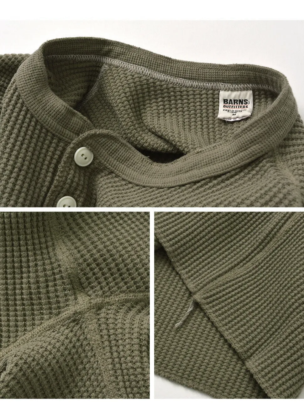BARNS / BR-3051 Big Waffle Henley Neck Long Sleeve Thermal / T-Shirt