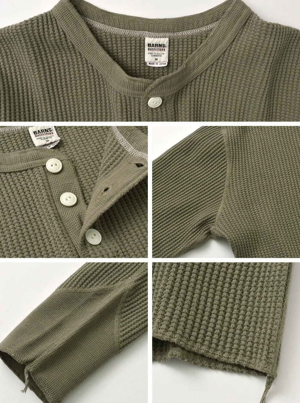 BARNS / BR-3051 Big Waffle Henley Neck Long Sleeve Thermal / T-Shirt