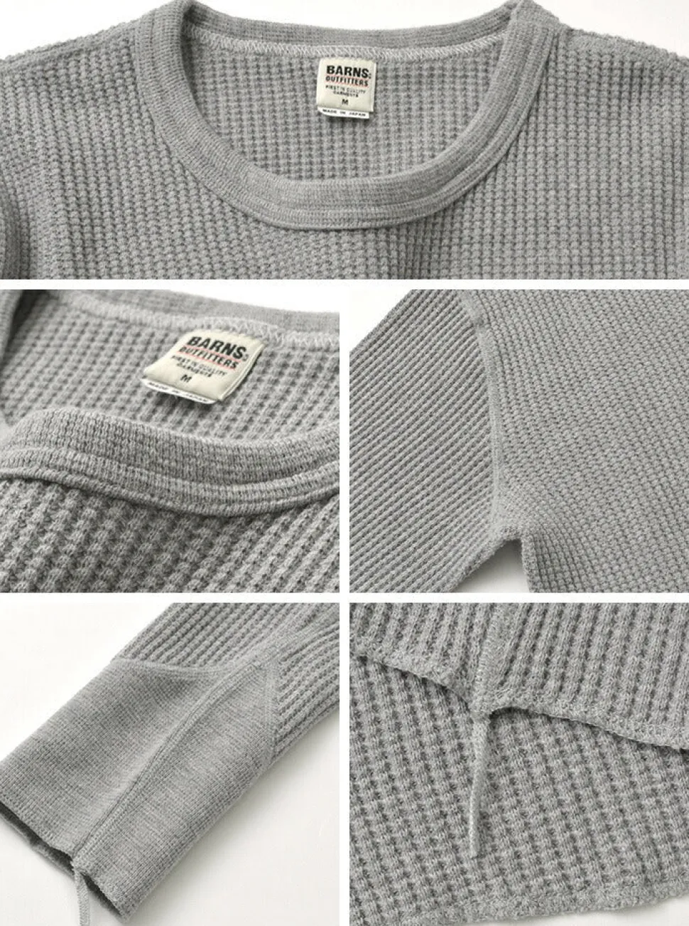 BARNS / BR-3050 Big Waffle Long Sleeve Thermal / T-shirt