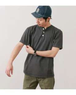 BARNS / BR-8146 Knitsted Henley Neck Short Sleeve Crew Neck T-Shirt