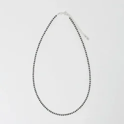 CHALISA T.. / Black onyx beads silver ball chain necklace 925 silver