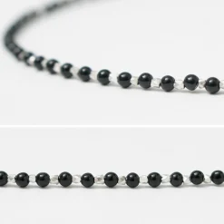 CHALISA T.. / Black onyx beads silver ball chain necklace 925 silver