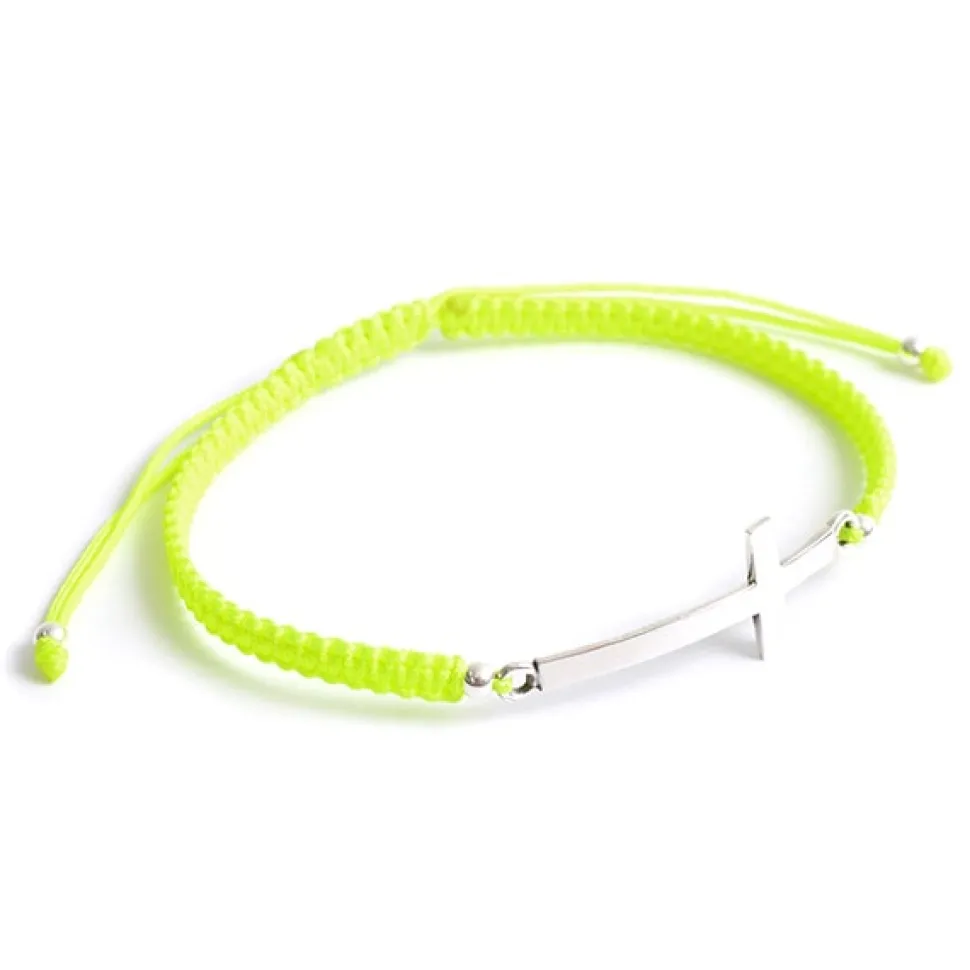 CHALISA T.. / Flattened Silver Cross Knotted Cord Anklet