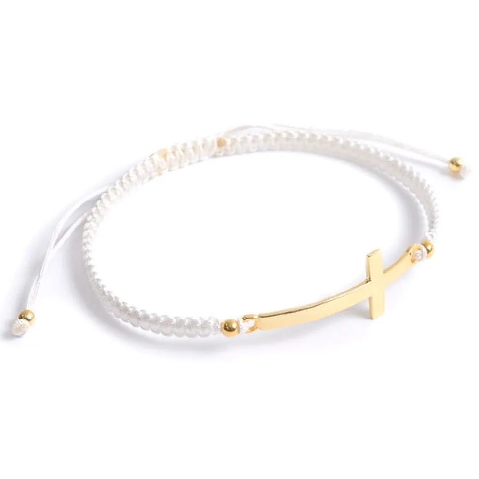 CHALISA T.. / Flattened Silver Cross Knotted Cord Anklet