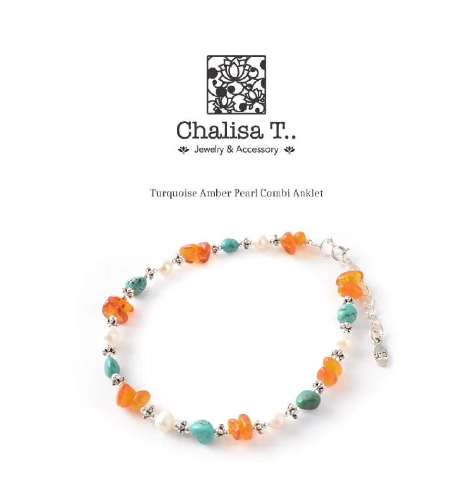 CHALISA T.. / Turquoise Amber Pearl Combi Anklet