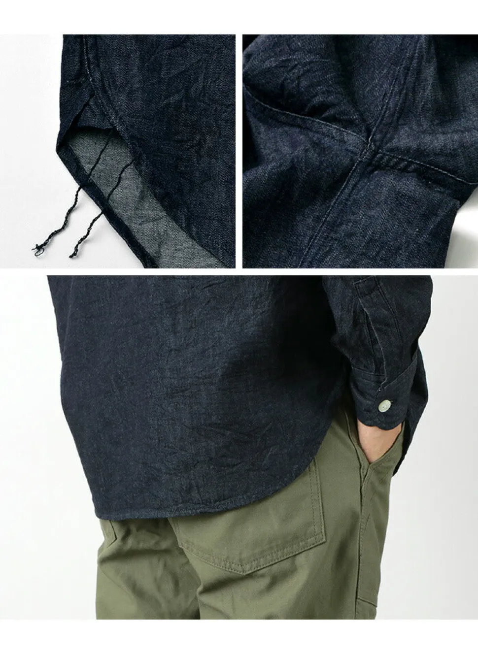 FOB FACTORY / F3470 denim band collar shirt