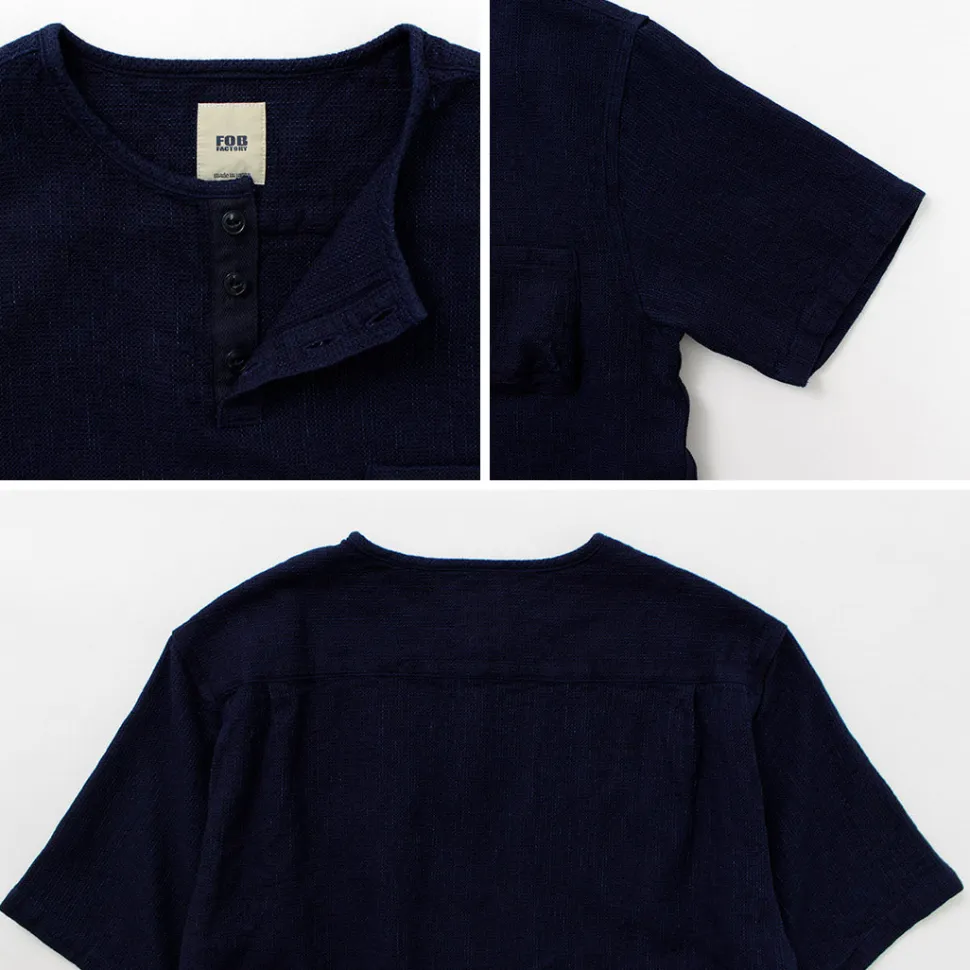 FOB FACTORY / F3493 Indigo waffle T-shirt