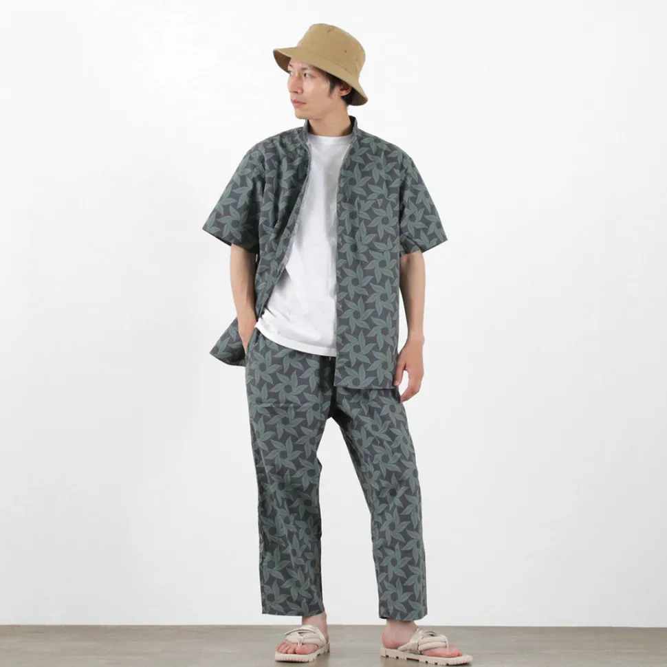 GOHEMP / Collarless Short Sleeve Shirt Tornado Print