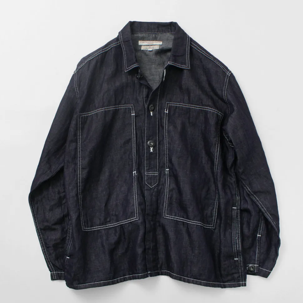 JAPAN BLUE JEANS / Cotton Linen Denim Faux Army Pullover Jacket