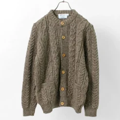 KERRY WOOLLEN MILLS / 5 Gauge 3 Ply Aran Cable Collarless Cardigan