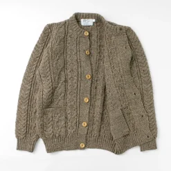 KERRY WOOLLEN MILLS / 5 Gauge 3 Ply Aran Cable Collarless Cardigan