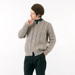 KERRY WOOLLEN MILLS / 5 Gauge 3 Ply Aran Cable Collarless Cardigan