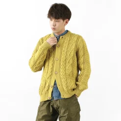 KERRY WOOLLEN MILLS / 5 Gauge 3 Ply Aran Cable Collarless Cardigan