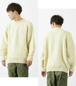KERRY WOOLLEN MILLS / 5 Gauge 2 Ply Pearl Stitch Drop Shoulder Crew Neck Knit