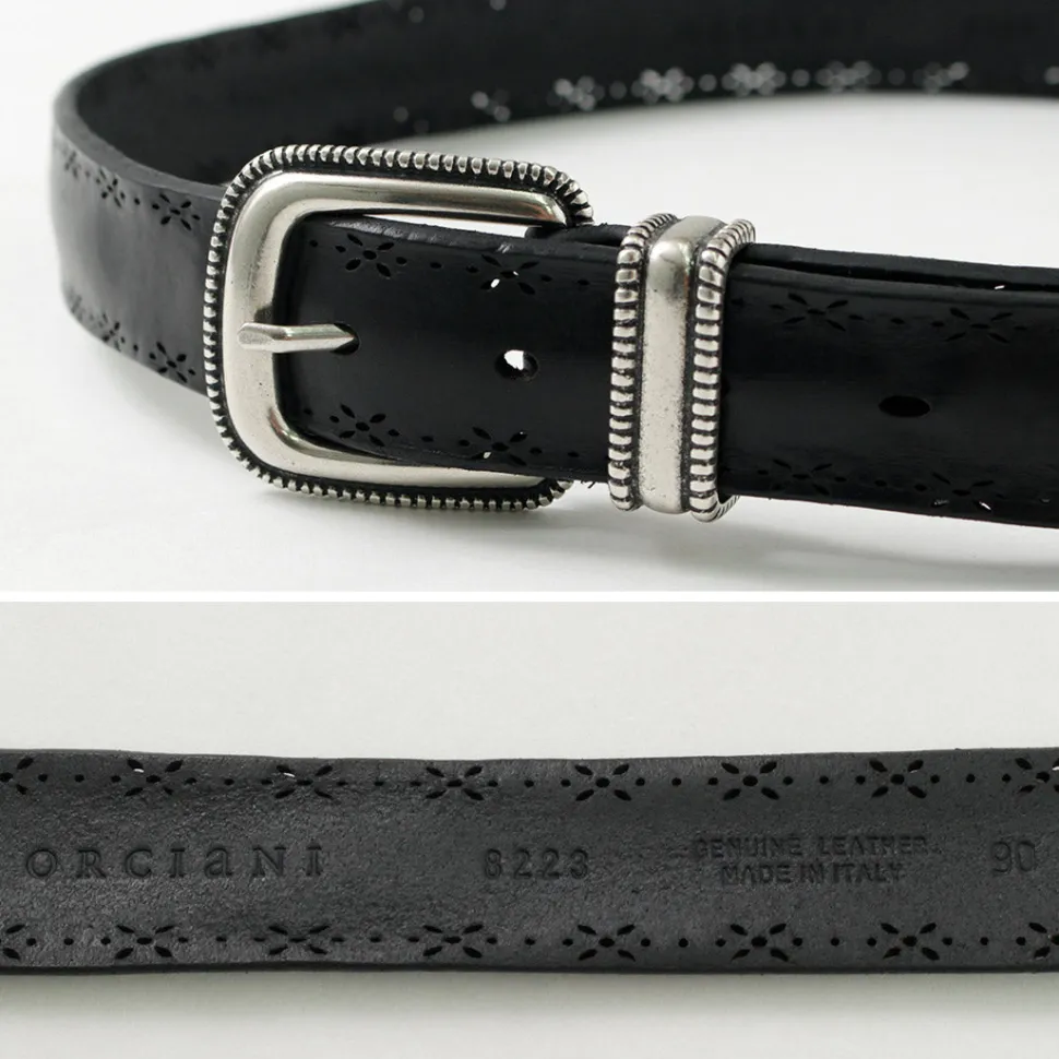 ORCIANI / Bull Soft punched leather belt with metal tip