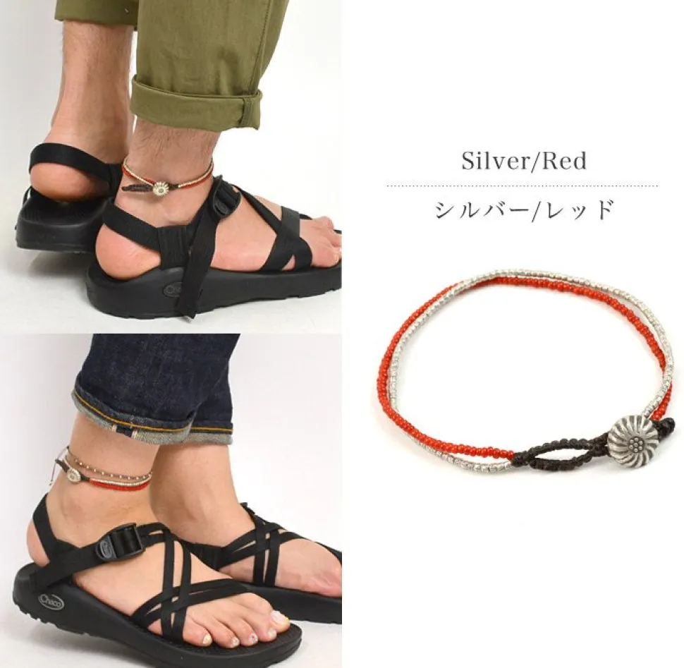 PHADUA / Karen Silver Beads White Heart Double Cord Anklet