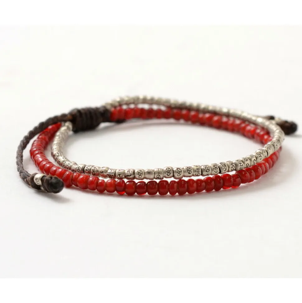 PHADUA / Two strands waxed cord anklet (white heart/silver)