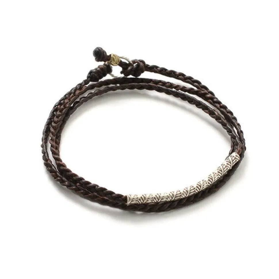 PHADUA / Wax Cord Karen Silver Tube Anklet / Bracelet / Necklace