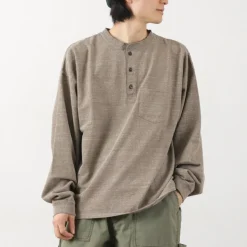 REMI RELIEF / Melange Jersey Long Sleeve Henley Neck Pocket T-Shirt
