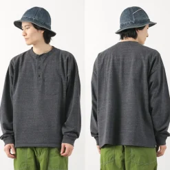 REMI RELIEF / Melange Jersey Long Sleeve Henley Neck Pocket T-Shirt