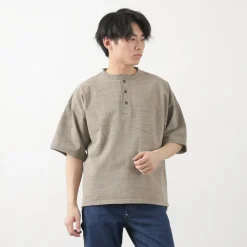 REMI RELIEF / Melange jersey short sleeve henley neck pocket T-shirt