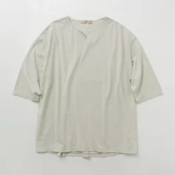 ROCOCO / Linen Cotton Key Neck T-Shirt