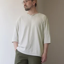ROCOCO / Linen Cotton Key Neck T-Shirt