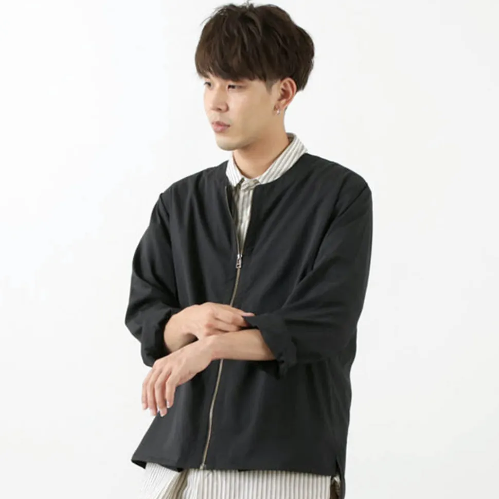 ROCOCO / Polylammy Coolmax stretch collarless shirt cardigan