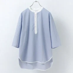 ROCOCO / Woven seersucker henley neck T-shirt