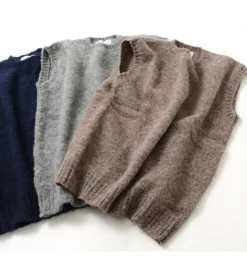 SHETLANDWOOLLENCO / Plain Shaggy Dog Crew Neck Knits Vest