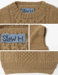 SLOW HANDS / Vegetable Dye Aran Drop Shoulder Knit Vest