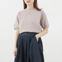 SOGLIA / Cotton Fitted Seamless Henry Neck Knit Tee